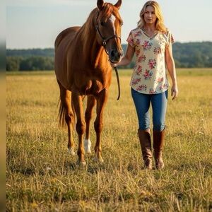 Joe Boxer Floral  Summer V-Neck Women's Top Size XL